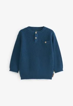Next HENLEY BUTTON NECK - Strickpullover - Indigo Blue -Oberbekleidung Verkäufe 336c302cefa64b028c15066c89bb7c6a