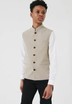 Next SET STANDARD - Weste - Neutral Brown Grandad Collar