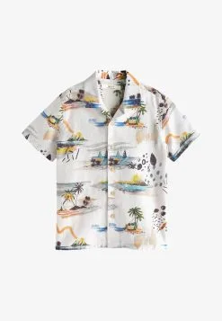 Next SHORT SLEEVE STANDARD - Hemd - Ecru Cream Beach Print -Oberbekleidung Verkäufe 52cc978183cc4303be4006e8ad888632 1