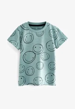 Next SHORT SLEEVE ALL OVER PRINT - T-Shirt Print - Teal Blue Smile Faces