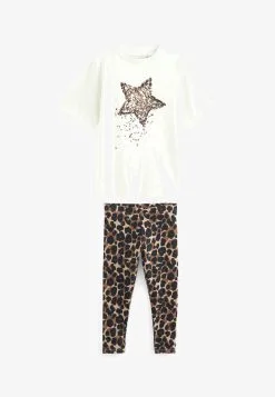 Next SET STANDARD - Leggings - Hosen - Ecru Brown Animal Sequin Star