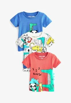 Next SHORT SLEEVE CHARACTER 3 PACK - T-Shirt Print - Red Blue Animal