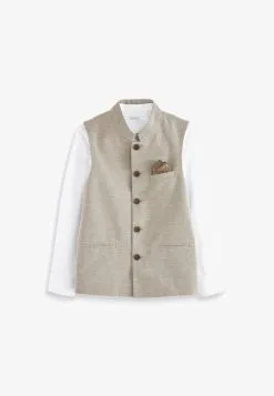 Next SET STANDARD - Weste - Neutral Brown Grandad Collar -Oberbekleidung Verkäufe f0a7632636884a40acbbd73f83ac04ff